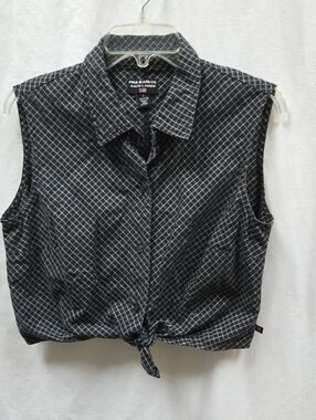 Vintage Ralph Lauren Black Patterned Sleeveless Tie-Front Top